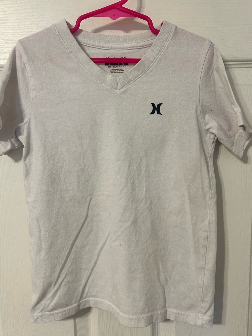 Boys, Hurley White V-Neck Tee with Navy Logo - Size 7